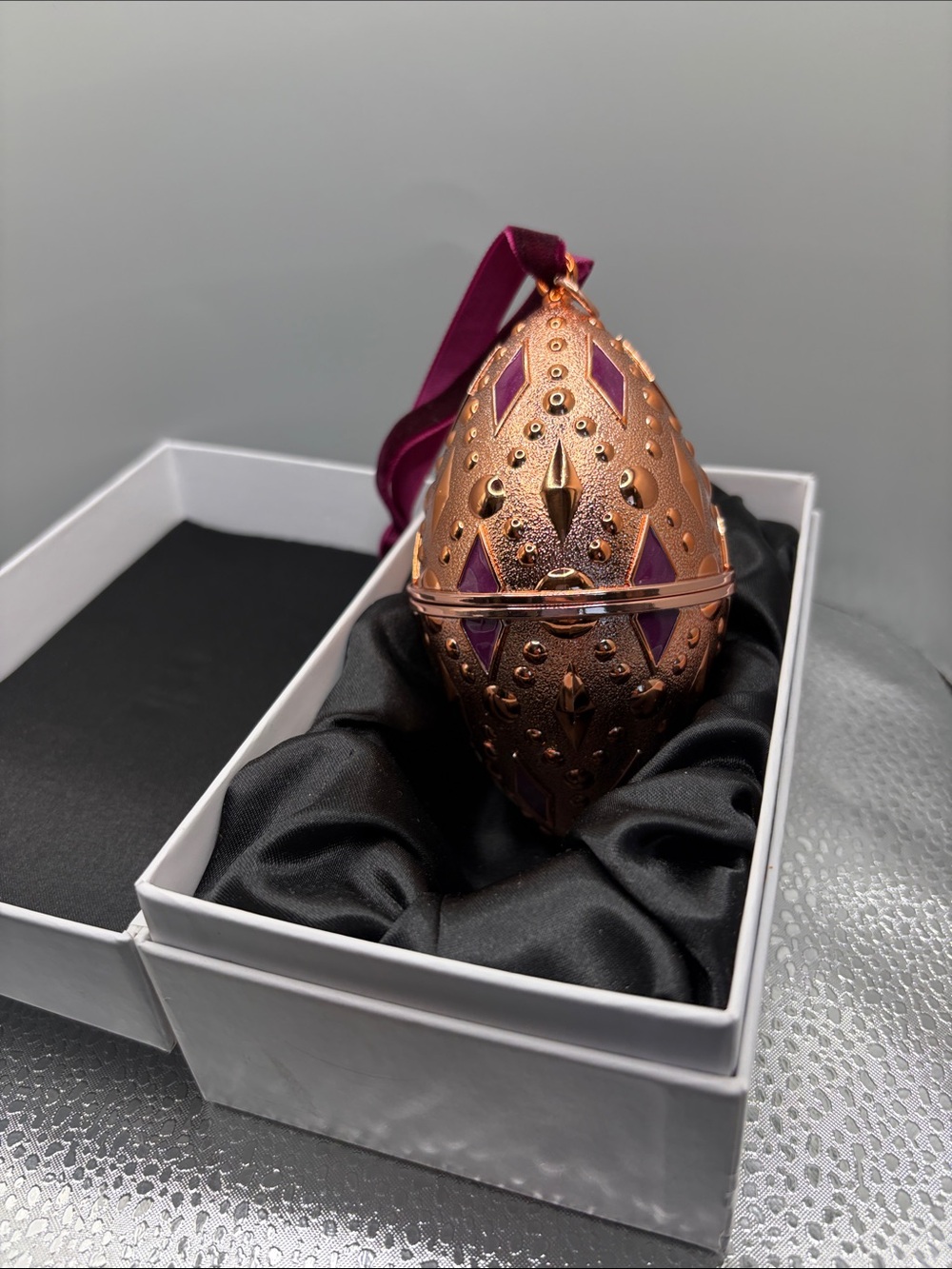 Pandora Rose Gold & Deep Purple Egg Ornament- no charm
